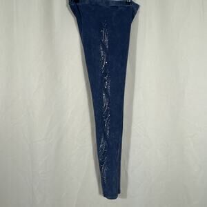 T Party Blue Acid Wash Rhinestone Leggings Y2K Festival Moto Mcbling